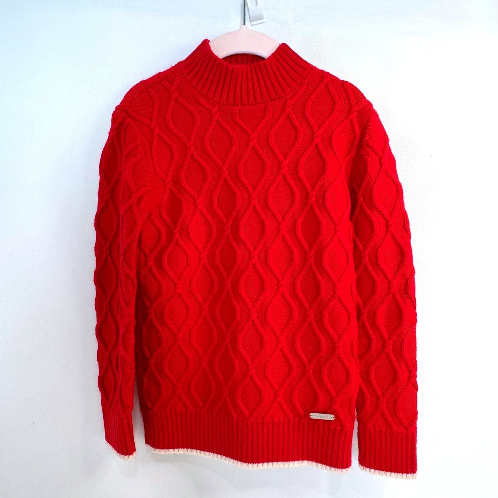 NICHOLAS & BEARS Kids Unisex Lambswool Cable Knit Mock Neck Sweater Red‎ Luxury